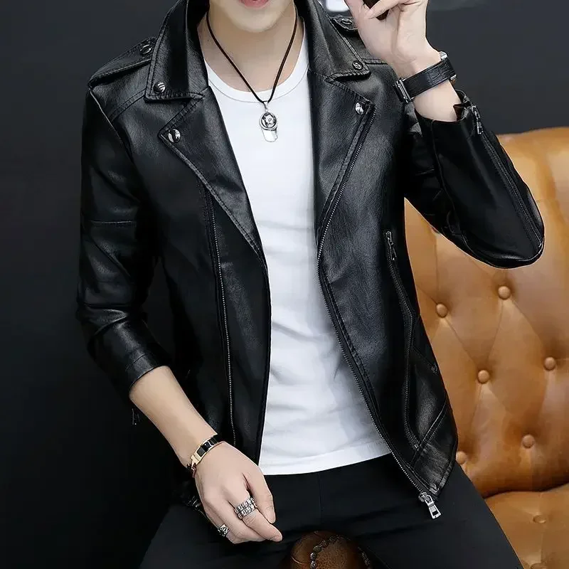 Man Leather Suits and Blazers Casual Black Coats Handsome Simple Breasted Trendy 2024 Jacket for Men Elegant Fashionable New In