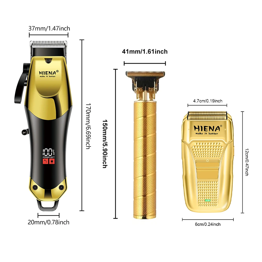 HIENA Professional Electric hair clipper and Razor 3piece set, USB rechargeable hair clipper, cordless use trimmer, men's razor