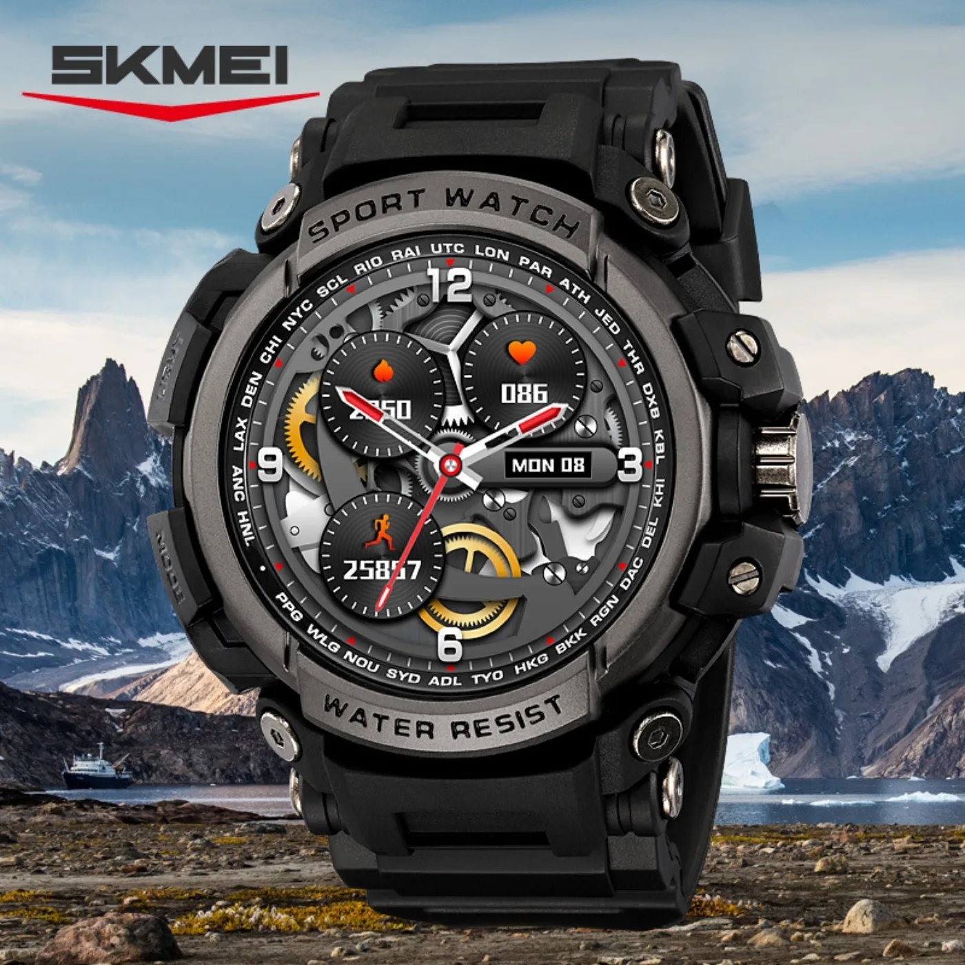 Circle Electronic Watch Sport Outdoor Waterproof Clock Fashion Men's Digital Round Watches Countdown Chronograph Dual Time