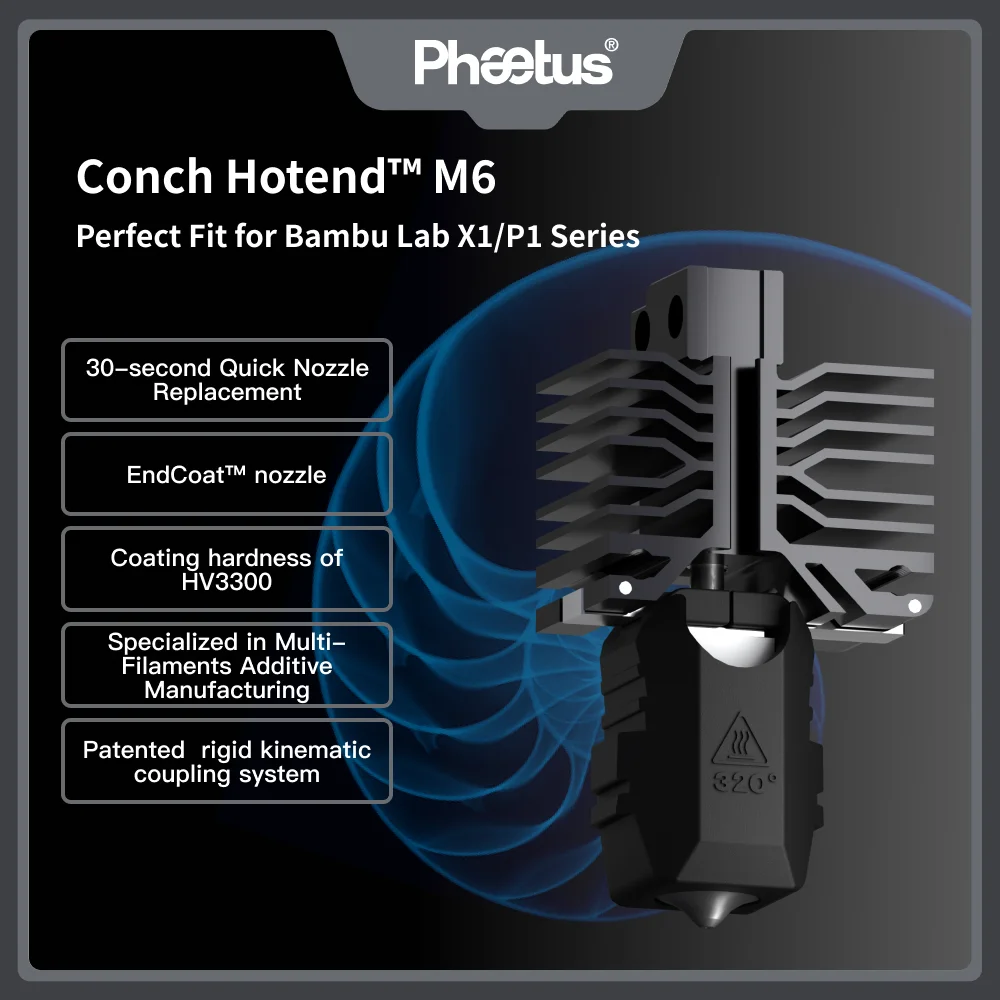 Phaetus New Conch Hotend M6 EndCoat Boquilla desmontable Ajuste perfecto para impresoras 3D Bambu Lab X1 y P1 Series