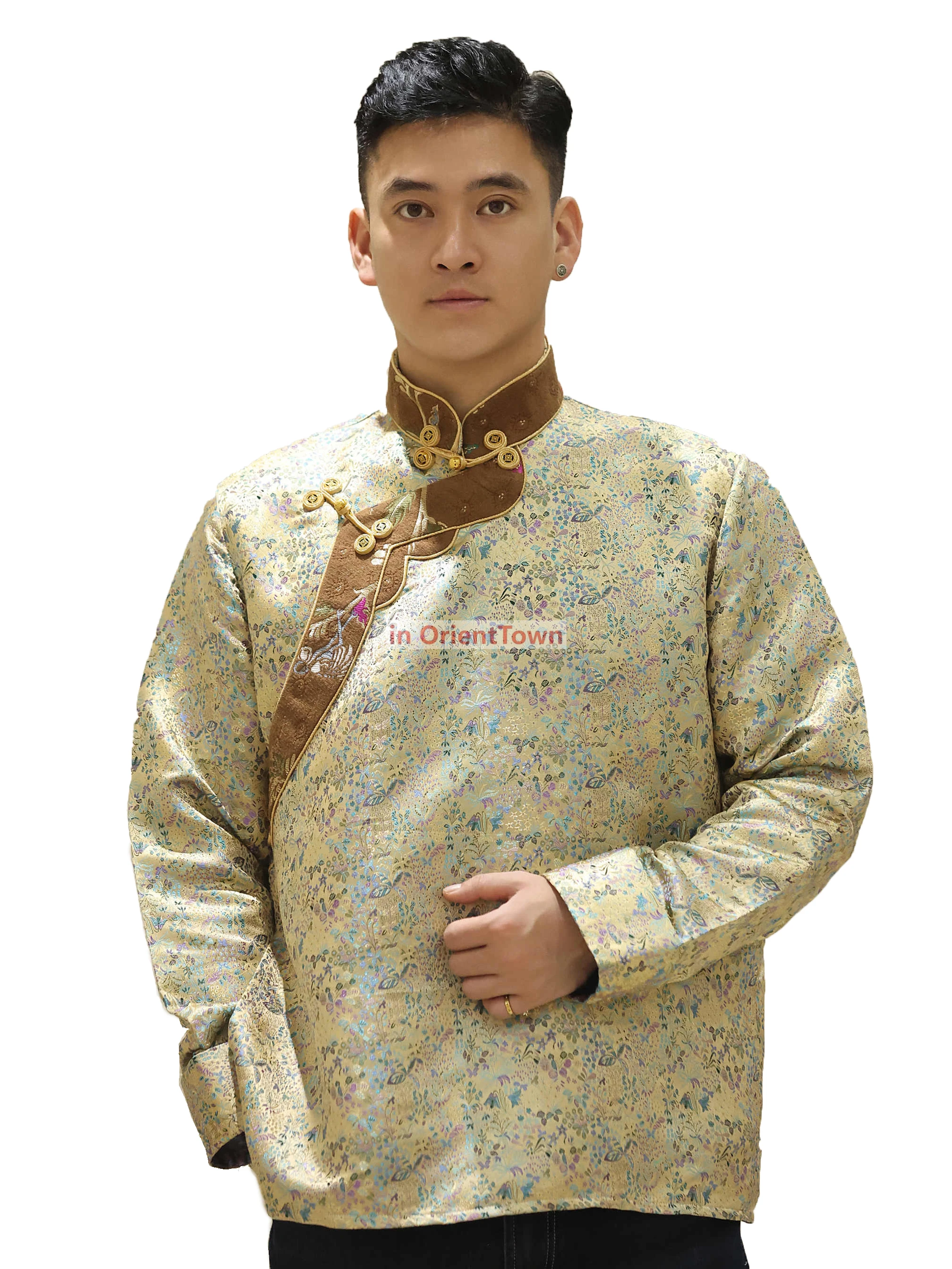 Traditional oriental costume male Tibetan clothing retro pattern jacket Asian ethnic outfit