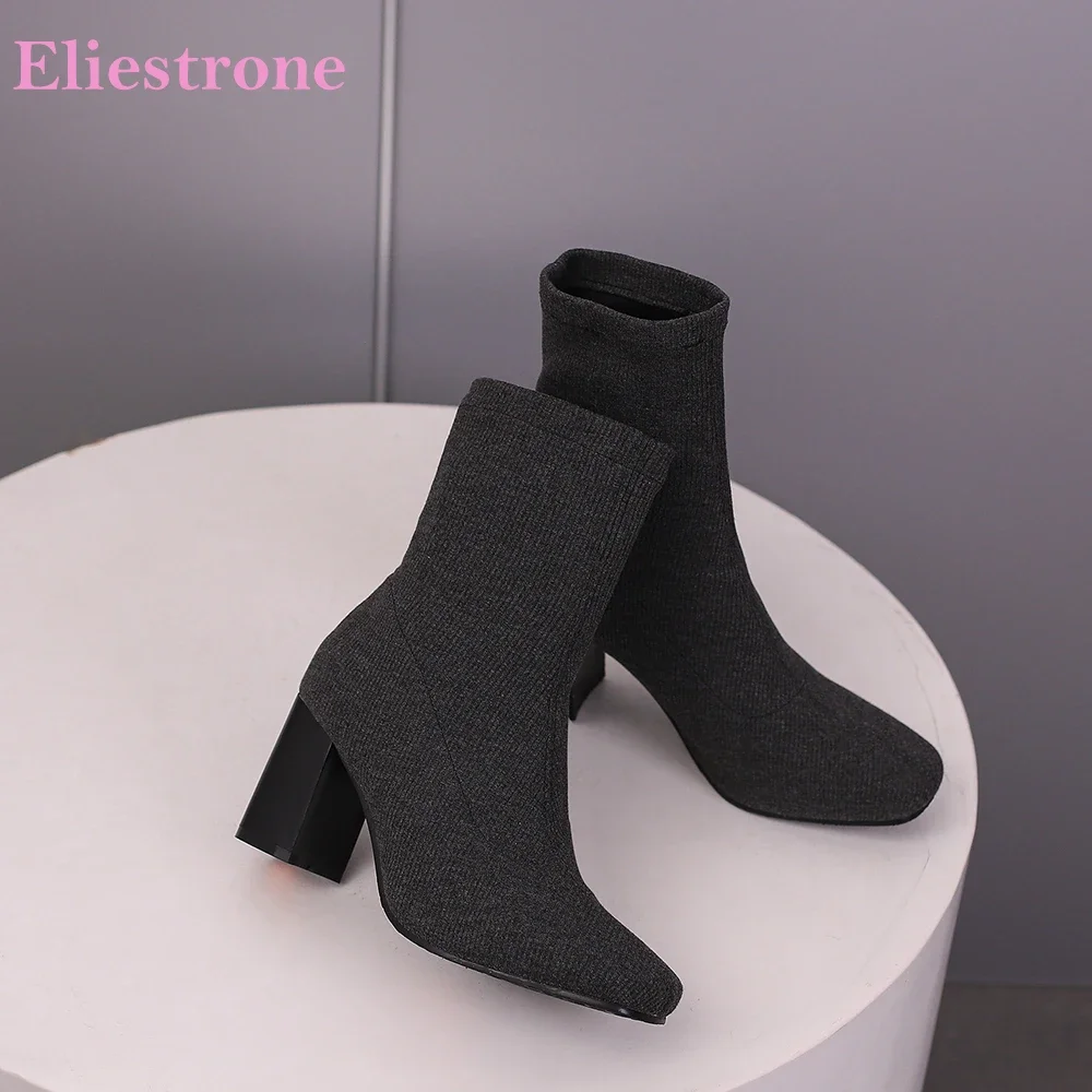 

Новые зимние модные черные, зеленые женские ботинки до середины икры для верховой езды на высоком квадратном каблуке, женские модельные туфли, большие размеры 11 43 45 48