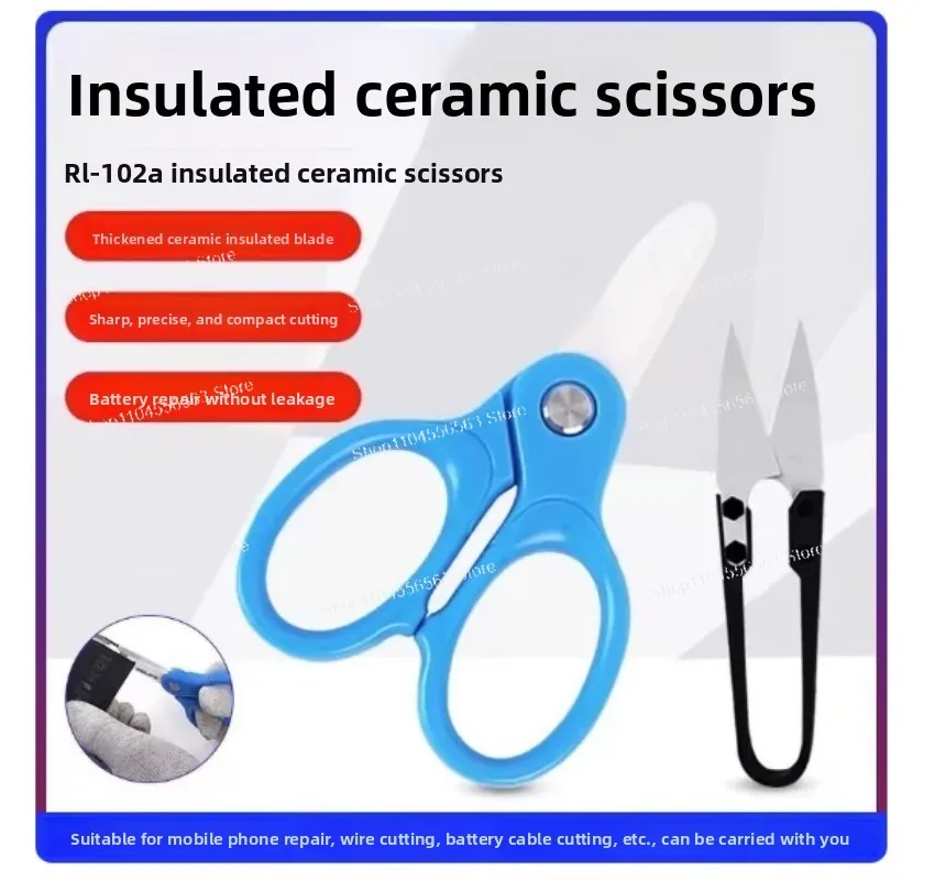Handheld Insulated Ceramic Scissors, Non-Conductive for Mobile Phone Battery Cable Cutting
