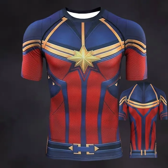 تي شيرت صيفي للرجال من COS Marvel Captain America ملابس تدريب اللياقة البدنية للبالغين والأطفال ملابس الوالدين والطفل