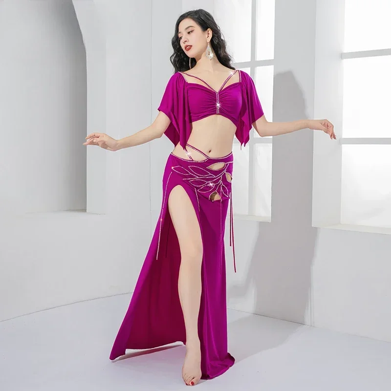 Belly Dancer Costume Stretch Light Luxury ABStones Comfortable Crystal Cotton Set BellyDance Long Skirt Girls Training Dresses