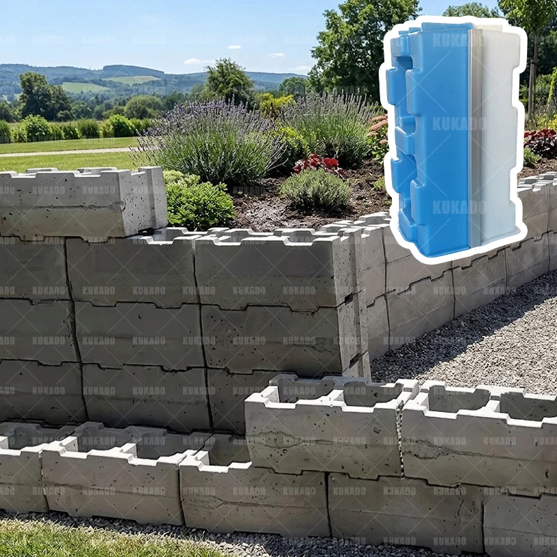 Cement hollow double hole interlocking block mold, durable plastic concrete wall structure, building brick decoration