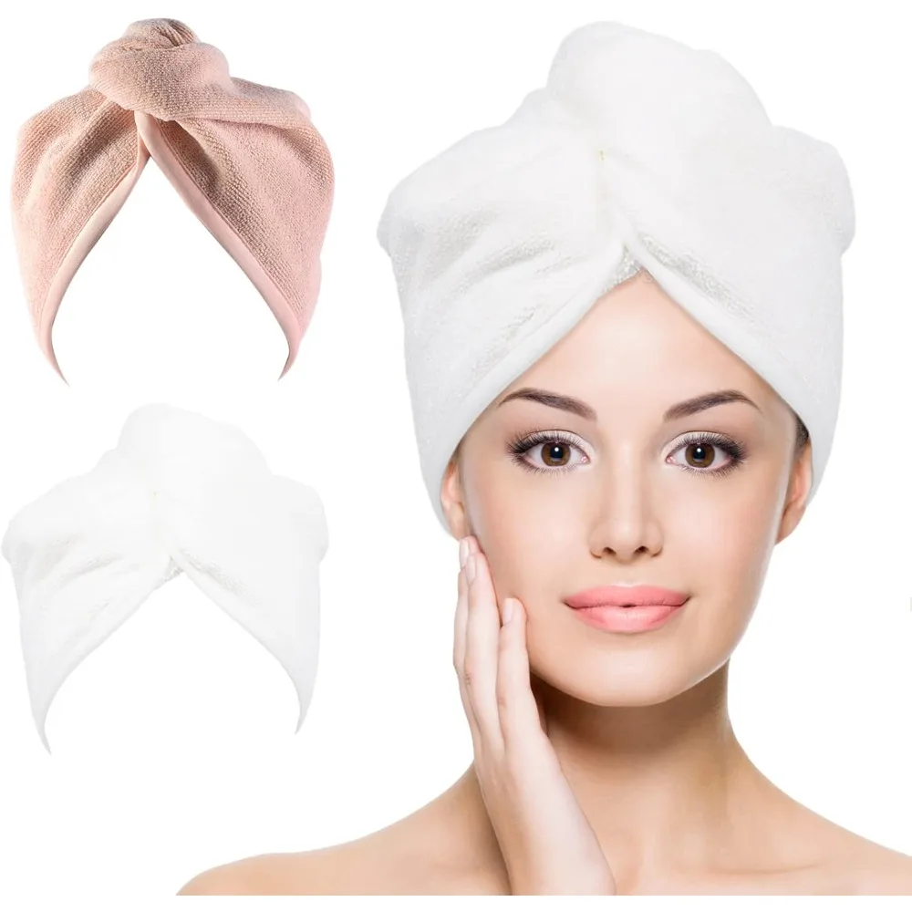 

Microfiber Hair Towel Wrap 2 Pack Absorbent Turban for Women Twist Drying for Curly Hair Care Accessories White