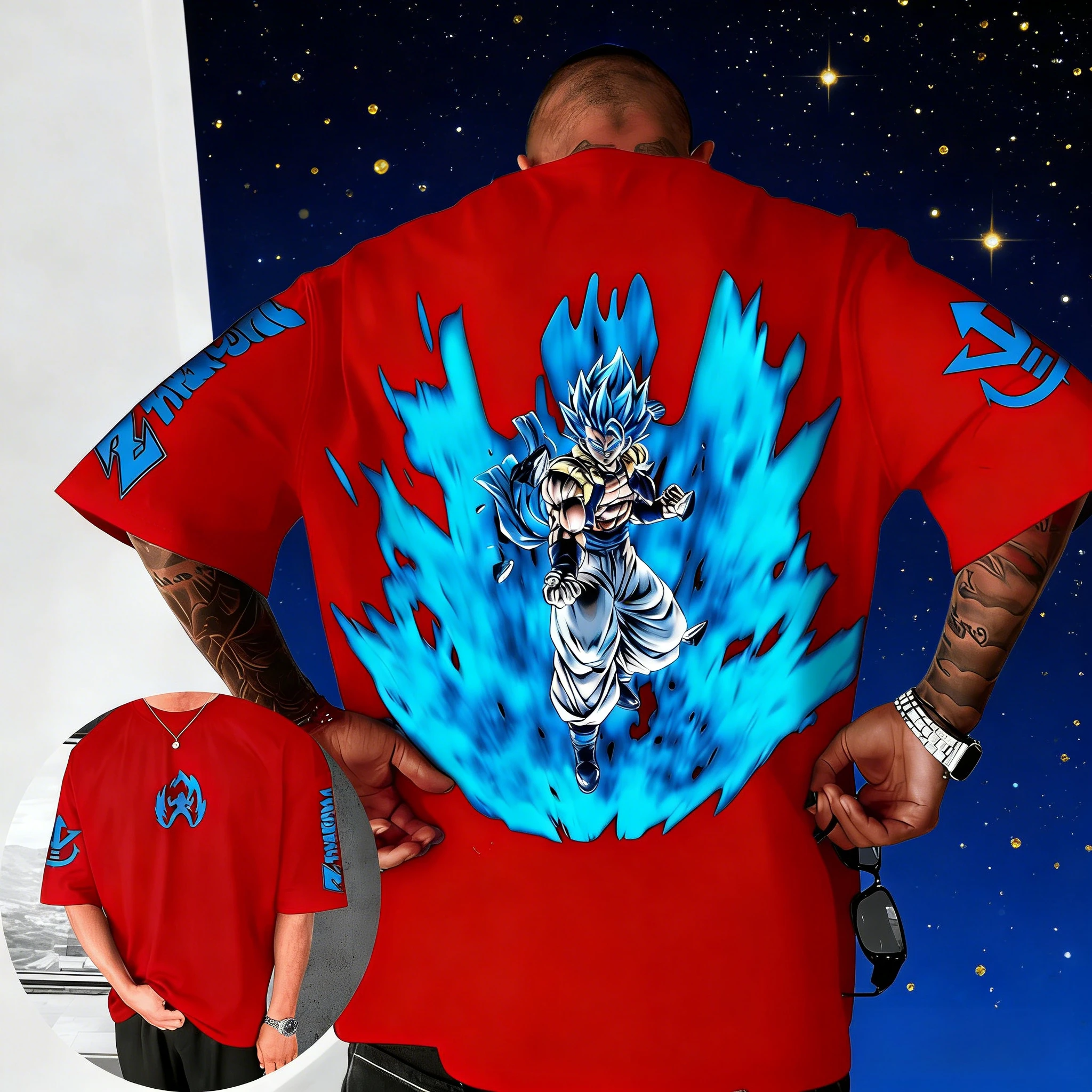 2026 Summer Dragon Ball Retro Anime T Shirt for Men Casual Loose Sports Daily Wear Super Saiyan Blue Gogeta Character Tees