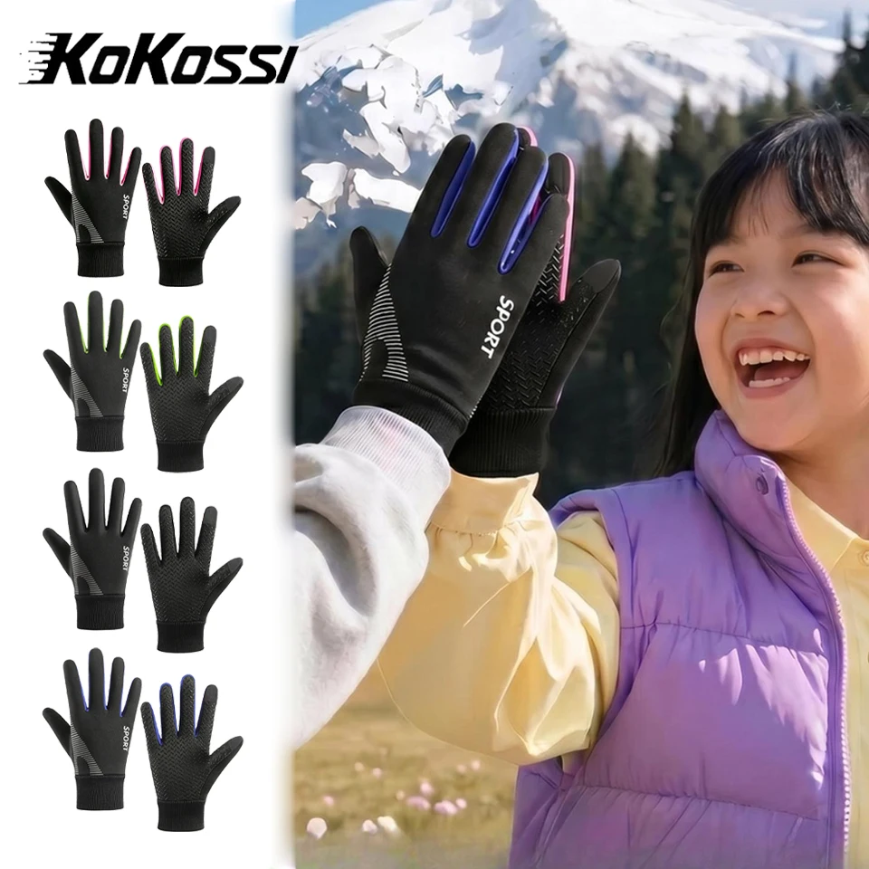 KoKossi Winter Children's Thermal Gloves Boys Girls Outdoor Cycling Touchscreen Windproof Fleece Waterproof Cold-Resistant