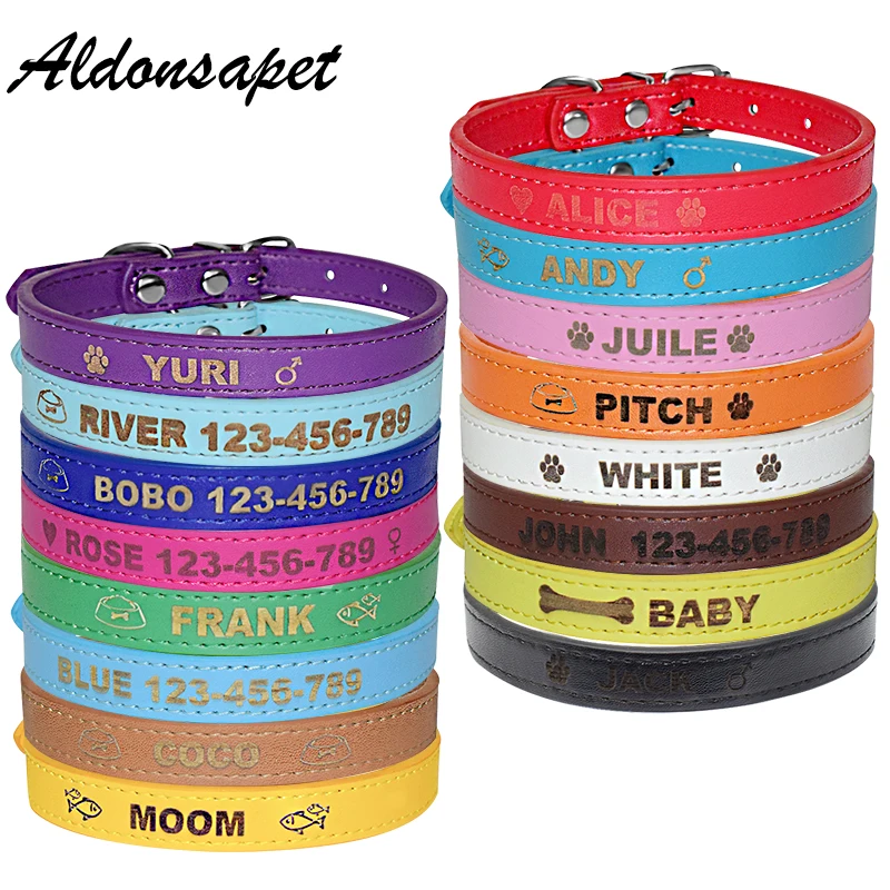 

Personalized Name Dog Collar Custom Engraved ID Name PU Leather Dog Collar for Small Medium Large Dogs Cat Puppy Pet Collar