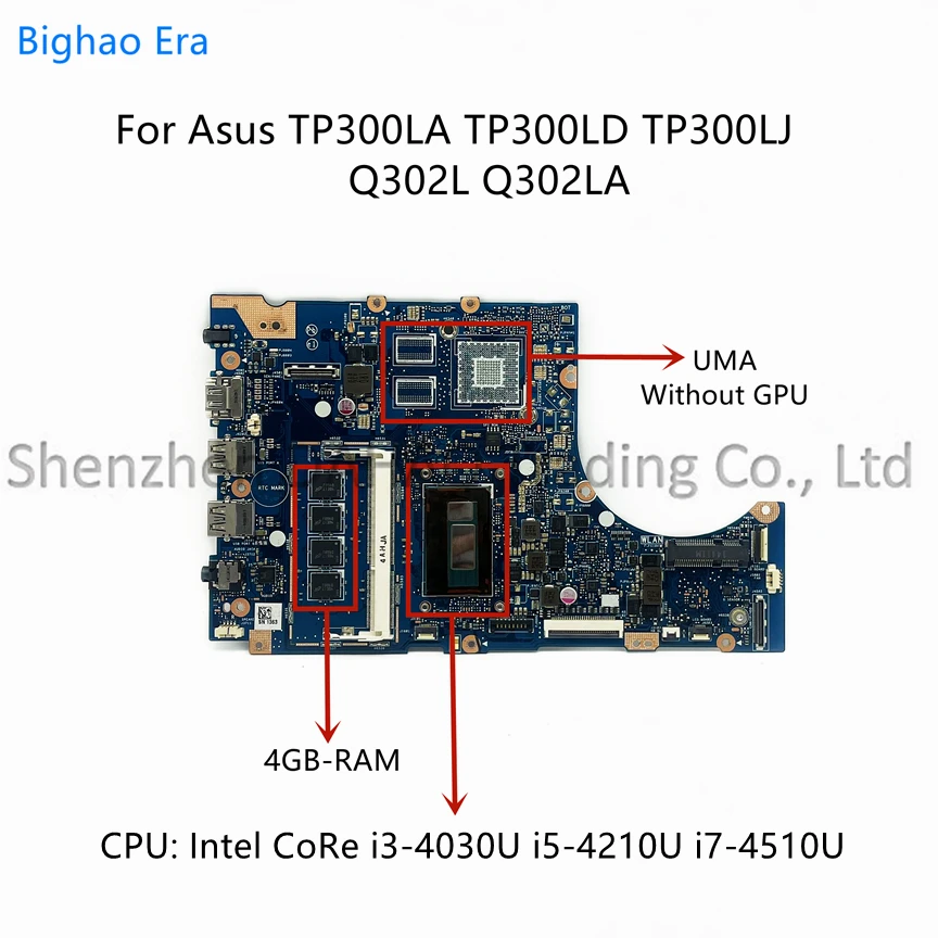 

TP300LA_MB For Asus TP300L TP300LD TP300LJ Q302L Q302LA Laptop Motherboard With i3-4030U i5-4210U i7-4510U CPU 4GB-RAM UMA