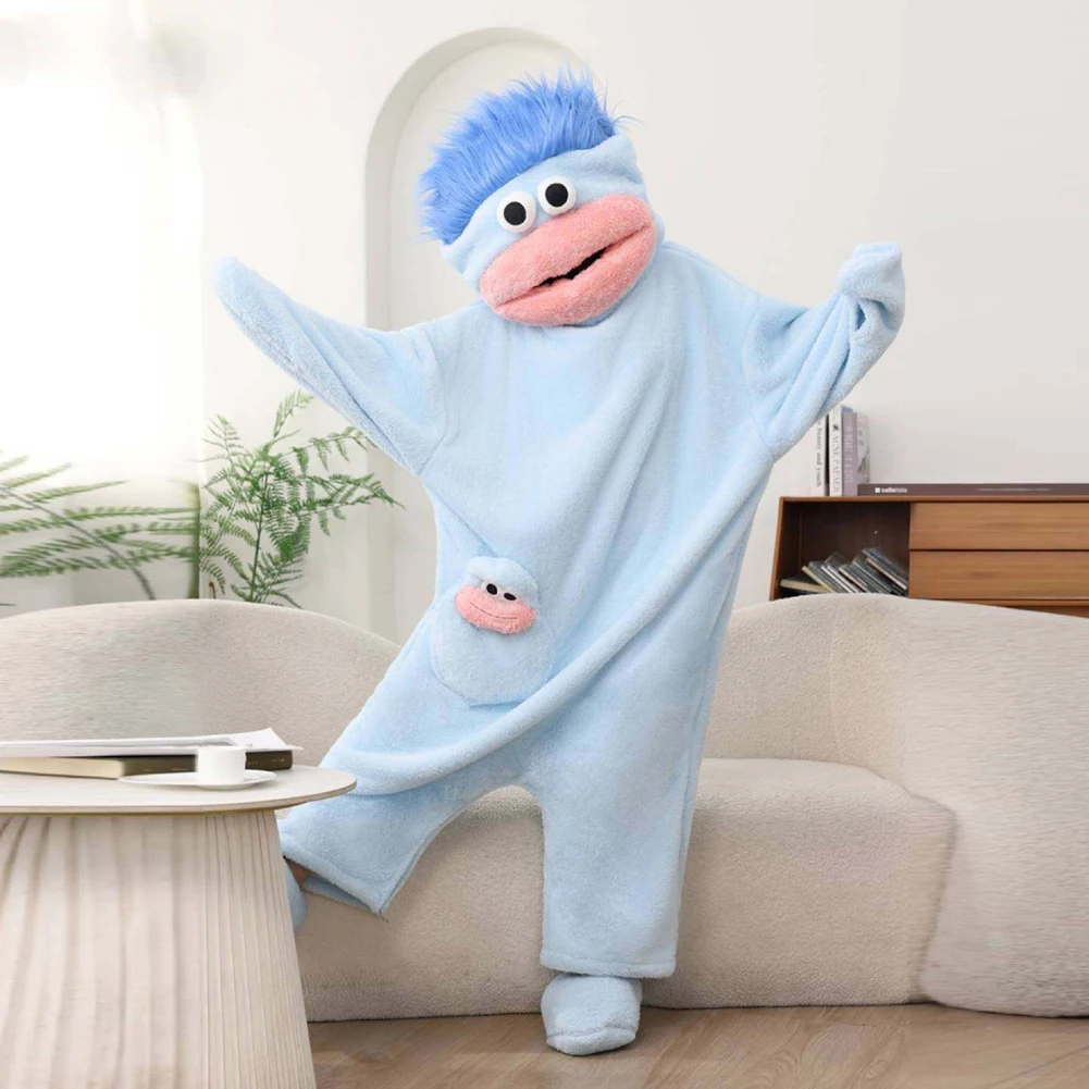 Large Mouth Monster-Onesie Pajamas,Thickened Warm Coral Fleece Loungewear,Abstract Humorous Pajamas,For Men Women Homewear