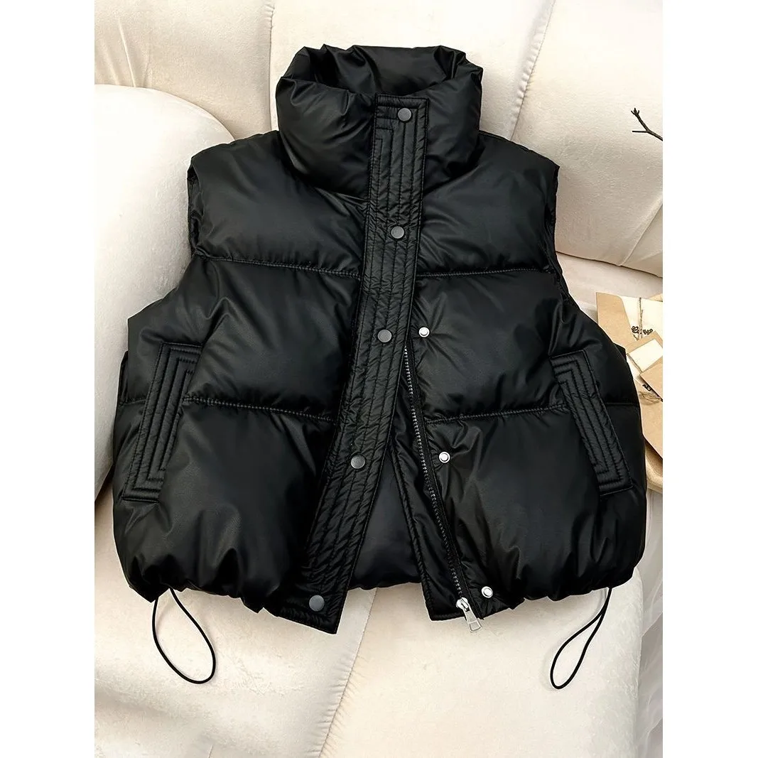Women's down Cotton Vest ort Pure Color Svel Jaet Outerwear Trendy Large Size Fat MM Coat Warm Sli Spring