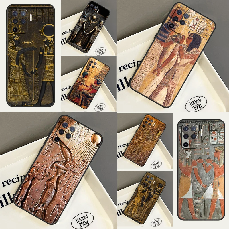 Egypt Pharaoh Mural Cover For OPPO A17 A16 A15 A54 A74 A94 A76 A96 A52 A72 A5 A9 A31 A53 A77 A91 A93 A54s Case