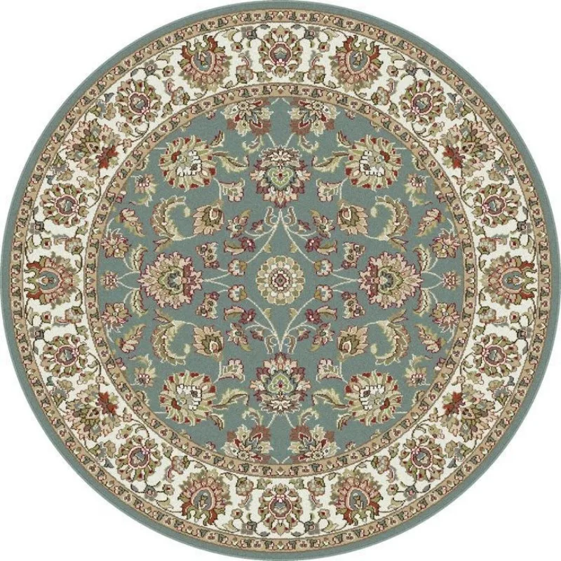 Paisley Heritage Round Rug: Teal Cream Traditional Persian Motif Non-Slip Prayer Room Study Area Rug Cultural Home Accent