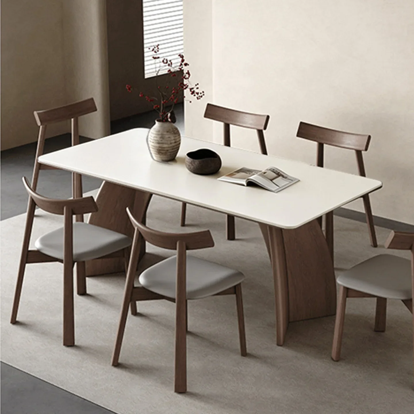 a-1 solid wood rock slab dining table modern simple matte dining table household small apartment Italian minimalist rectangular