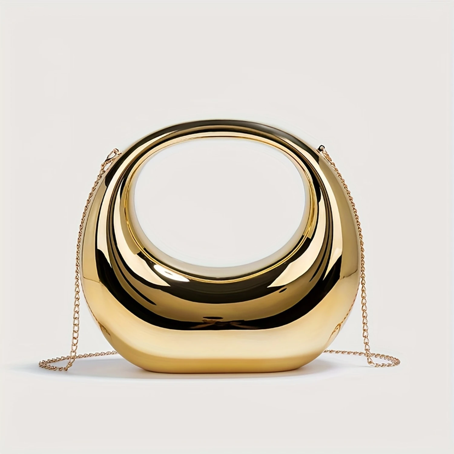 

European Fashion Clutch - Luxurious Golden Circle Bag for Celebrities - Stylish Dinner Purse with Adjustable Chain Strap