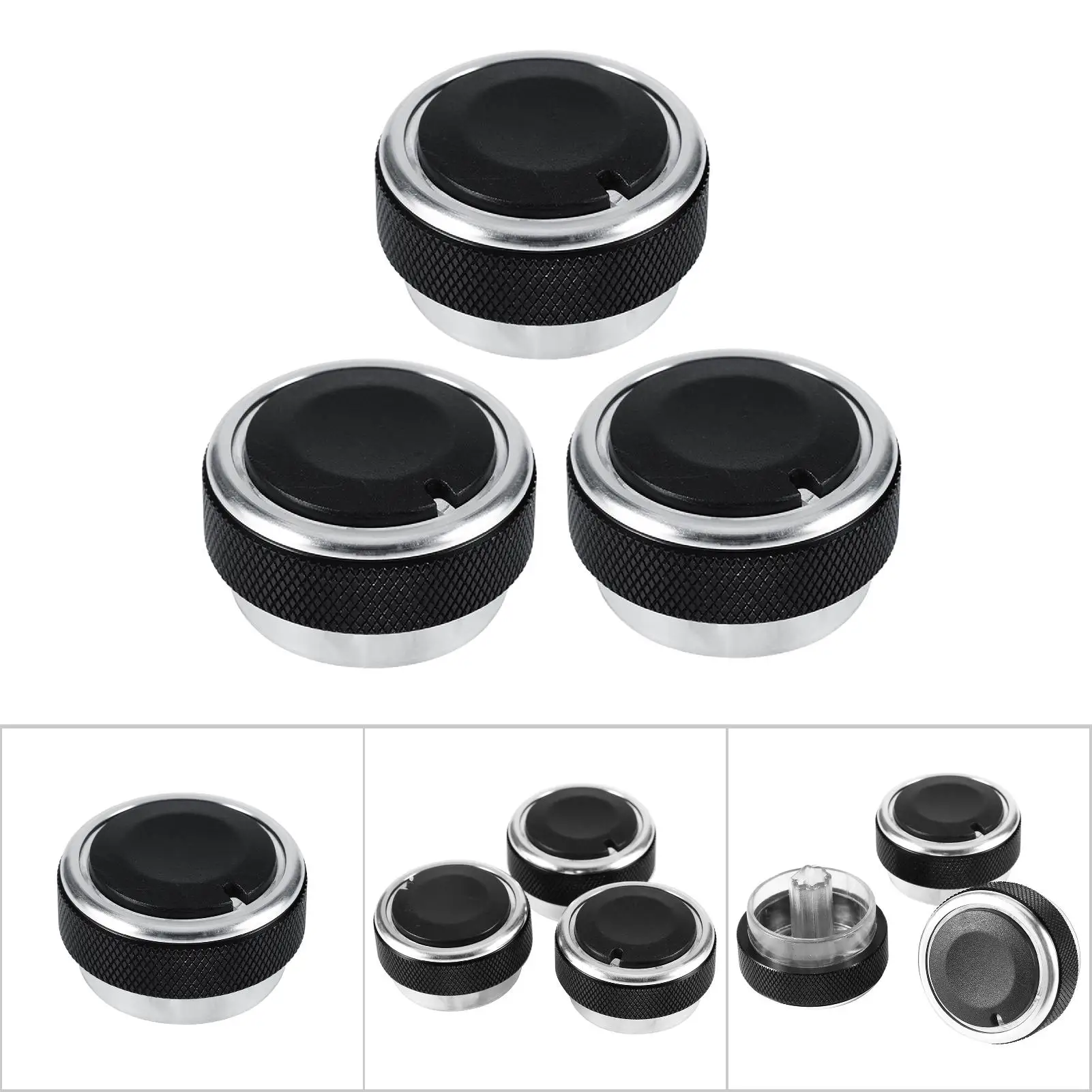 3PCS Car Air Conditioning Knob Switch Engine Start Button Cover Set for Models Black Outer Covering