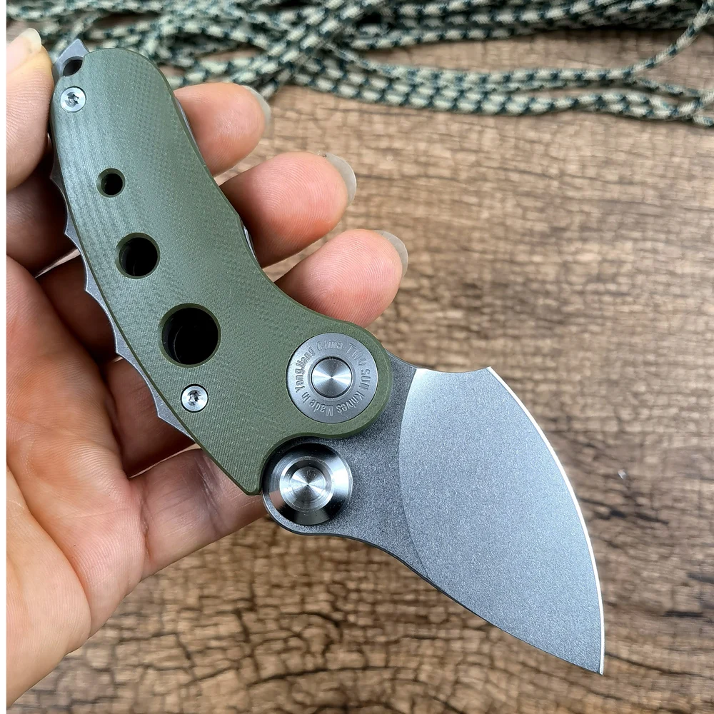 TWOSUN TS417 Folding Knife D2 Stonewash Blade Titanium Green G10 Handle Outdoor Camping Hunting Pocket Knife