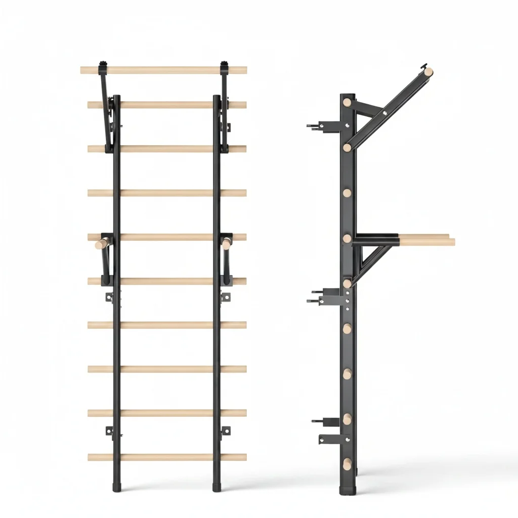 

Swedish Wall Ladder, Heavy Duty Wood and Steel Pilates Reformer Machine, Pull Up Bar, Home Gym Equipment for Fitness