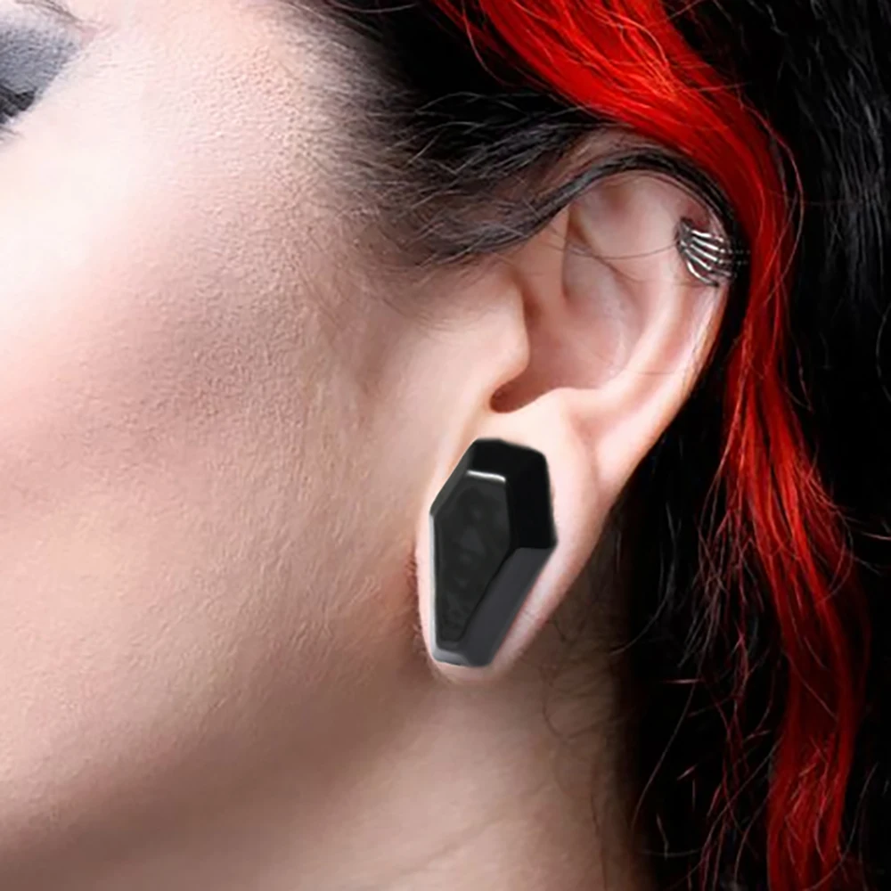 2 قطعة التابوت الأسود والجمجمة متوهج الأذن الأنفاق المقابس قوس قزح جولة المتوسع نقالات الأذن مقاييس ثقب مجوهرات للجسم