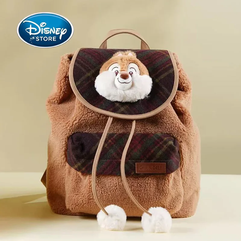 Disney Chip Plush Backpack Cute Student Backpack Retro Women Shoulder Bag - Flip Elastic Rope