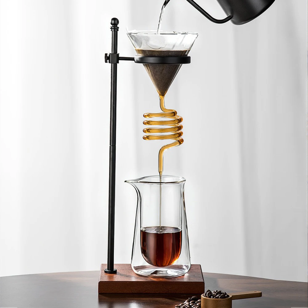 Coffee Pour-Over Dripper Snake Tube Spiral Cooling Coffee Dripper Stand Hand Brew American-Style Dripper Heightening Stand
