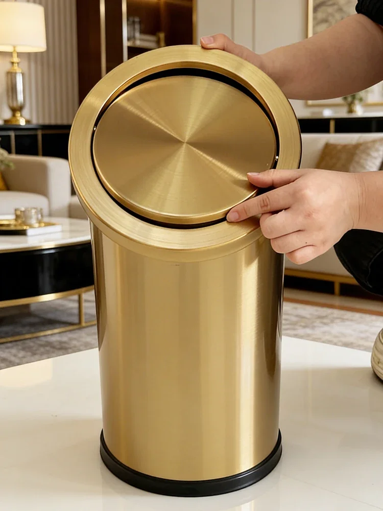 Stainless Steel Swing-Top Waste Bin Luxury Nordic Style Odor-proof Rose Gold Trash Can for Bathroom Living Room 9L/2.4 Gal