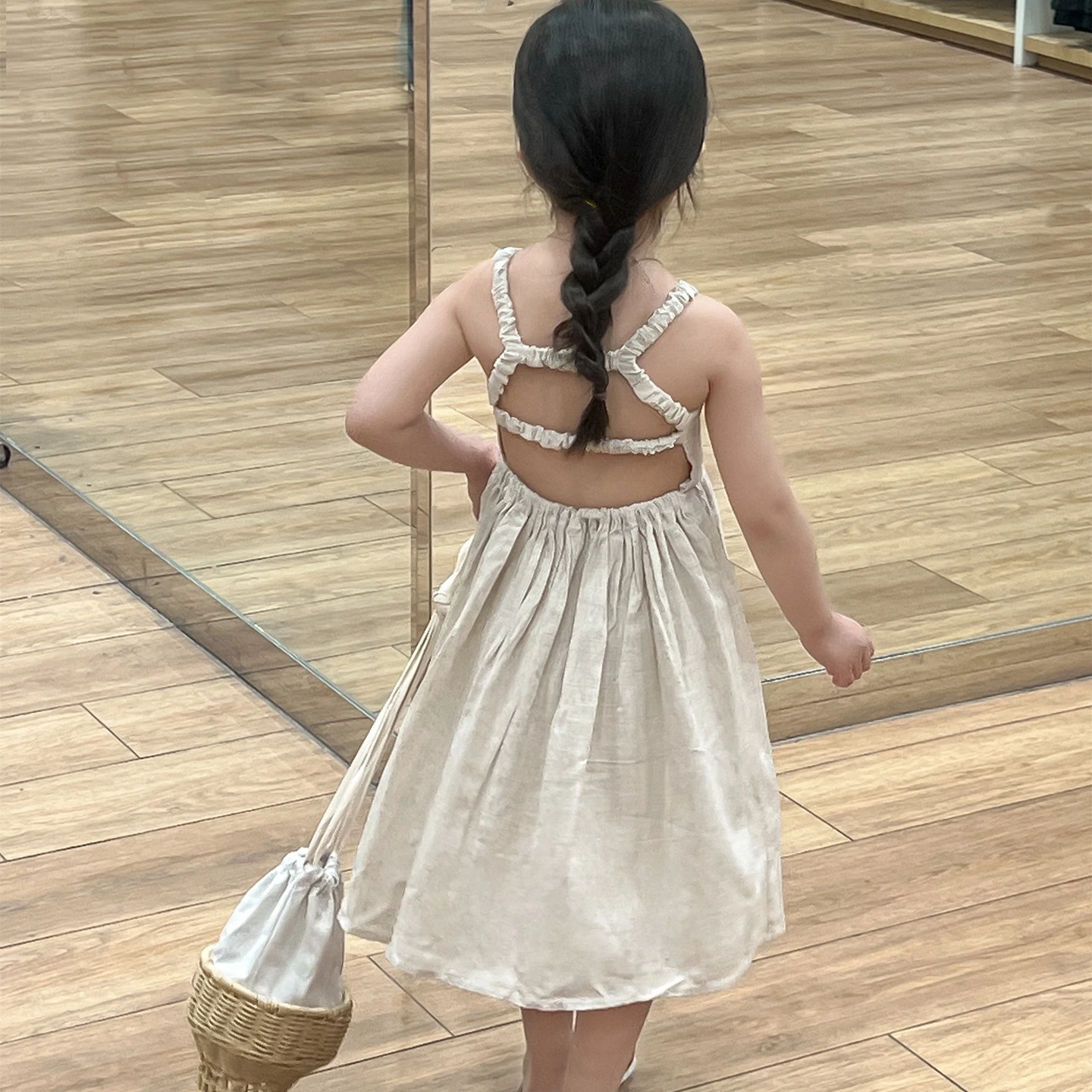 Girls Skirts 2024 Summer New Childrens Wear Careful Machine Cool Halter Slip Skirt Girls Baby Breathable Linen A-line Sundress