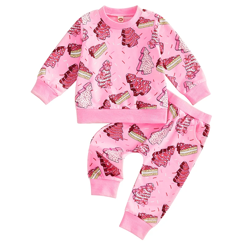 

Cute Baby Girl Kids Outfits Autumn Clothes Christmas Trees Print Long Sleeve Sweatshirts and Pants 2Pieces Toddlers Sets