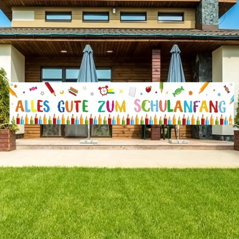 1 Piece Back to School Welcome Banner - 'Happy School Start' with Colorful Pens and School Supplies Design view 4