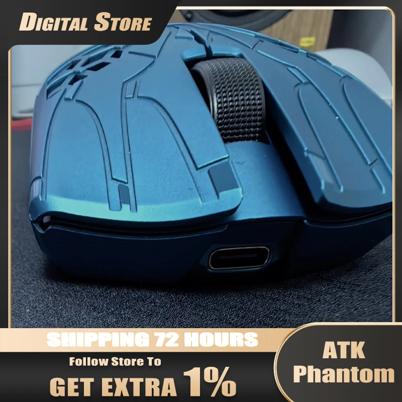 ATK Phantom Carbon Fiber Hollow‑Out Gaming Mouse, 3‑Mode Wireless, 8K Return Rate, PAW3955, Lightweight for PC Laptop Gamers
