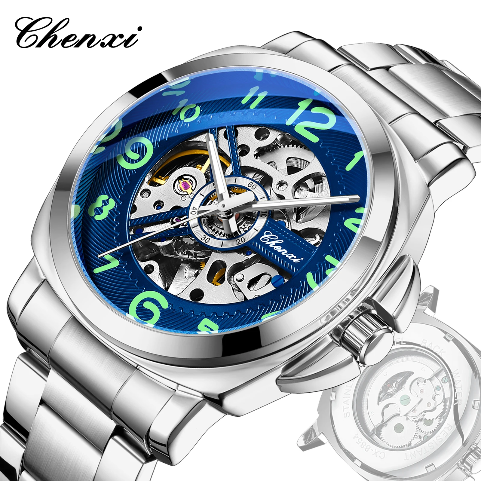 Premium Brand Luxury Automatic Mechanical Watch for Men Skeletonized Large Dial Luminous Water-Resistant Men's Wristwatch Gift