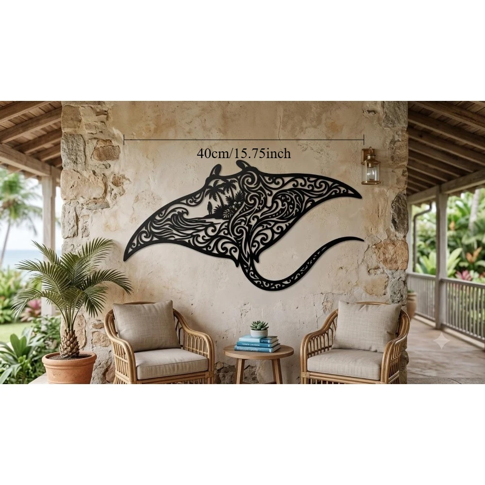 Brand Tribal Manta Ray Metal Wall Art Coastal Ocean Wave Surfing Decor Iron Home Accent Gift