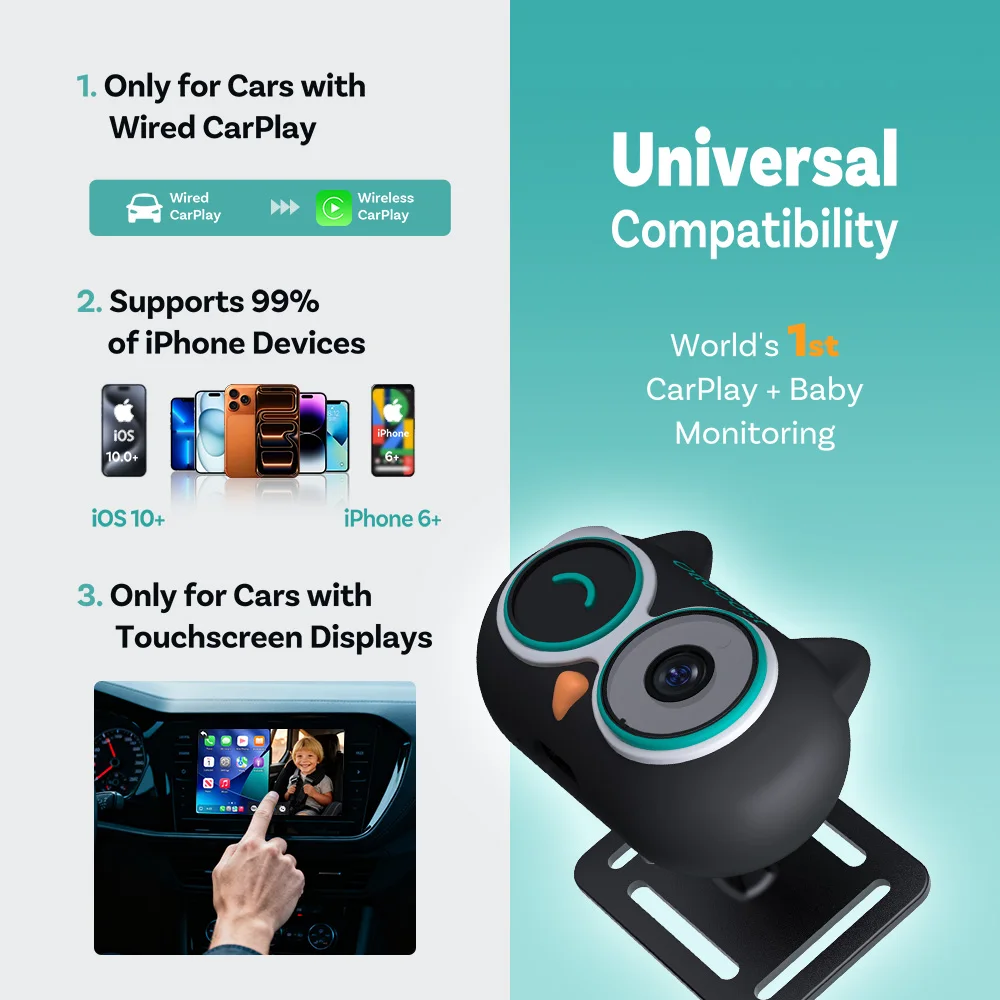 OTTOCAST Cabin Care Wireless CarPlay Adapter with Baby Monitor Camera Backseat Baby View Safer Driving Plug & Play 2026 New view 2