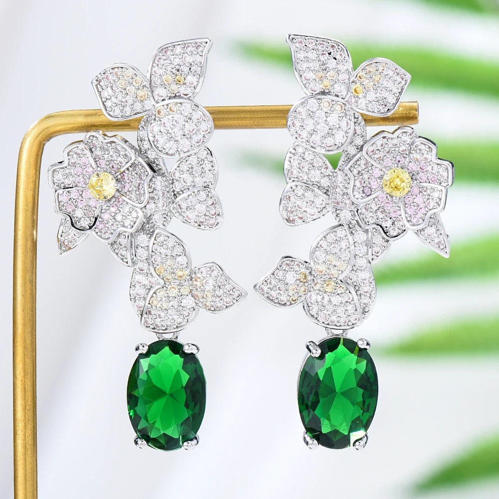 Missvikki Luxury Gorgeous Green Drop Earring For Girlfriend Mom Gifts Jewelry Accessories High Quality Scalloped Ginkgo Biloba