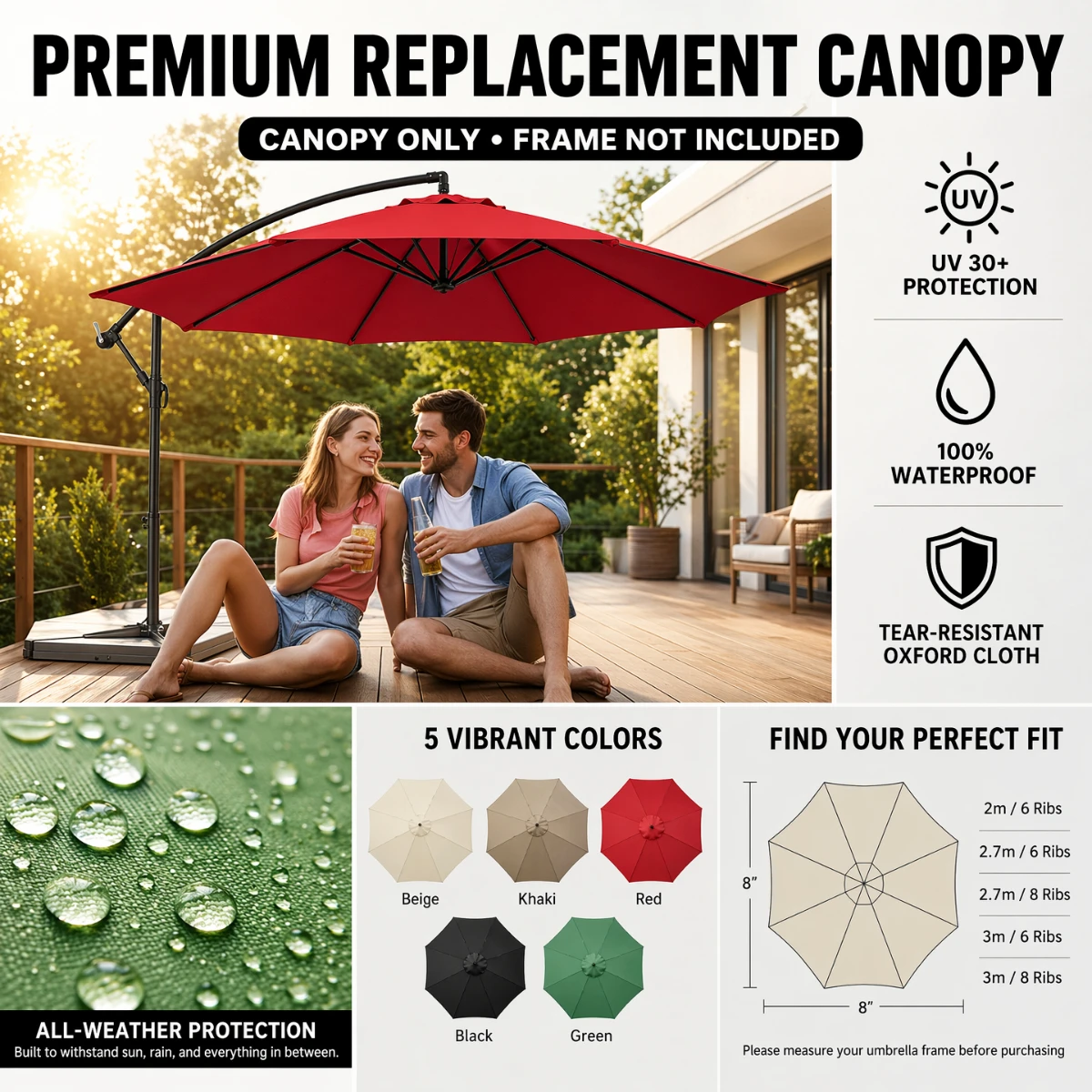 Terrace Umbrella Canopy Replacement Parts Outdoor Market Tables and Chairs Courtyard Swimming Pool Garden Parasol Canopy