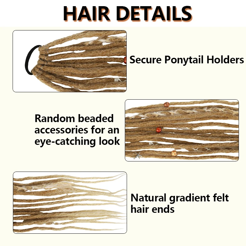 Hip Hop Dreadlock Ponytail Wig, Synthetic Fiber Hairpiece with Elastic Tie, Boho Gradient Braided Extension for Stage & Party