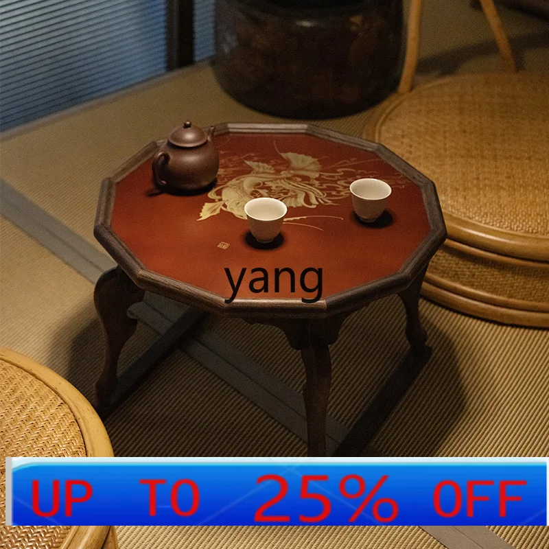 Lcx black walnut small tea table Chinese pure copper coffee table balcony Kang few tea table