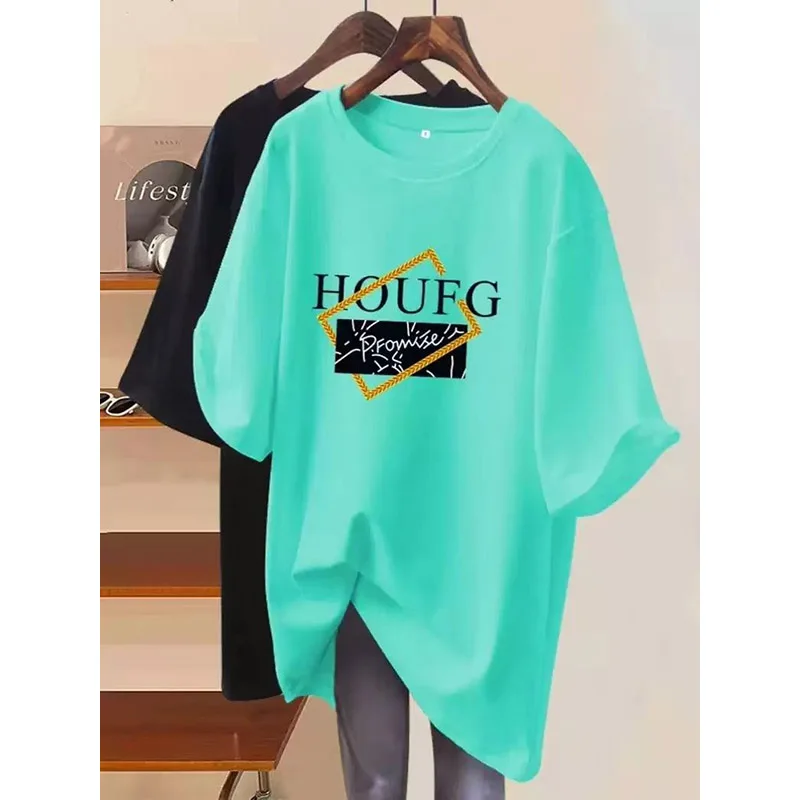Women Clothing Letter Printing Pure Cotton Basic T-shirts Summer Fashion Casual O-neck Short Sleeve Top Tee Y2k Loose Pullovers
