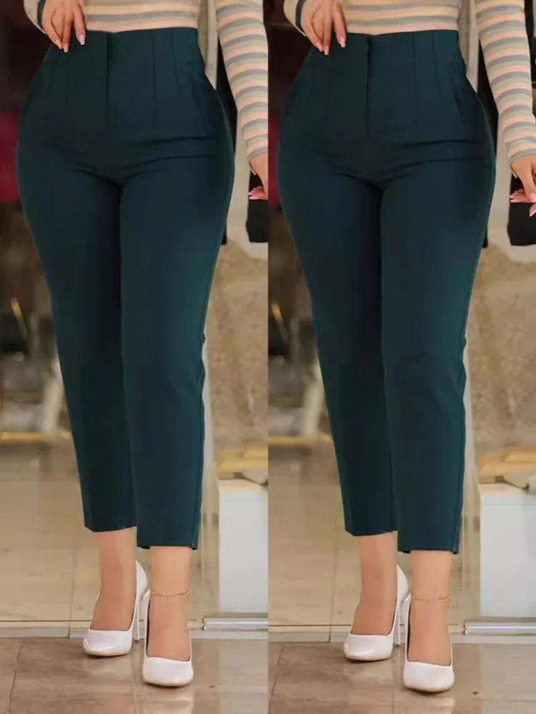 Solid Color Pleated Pants Female Streetwear Zipper Pants Comfortable Stretch Elegant Casual Vintage High Waisted Trouser