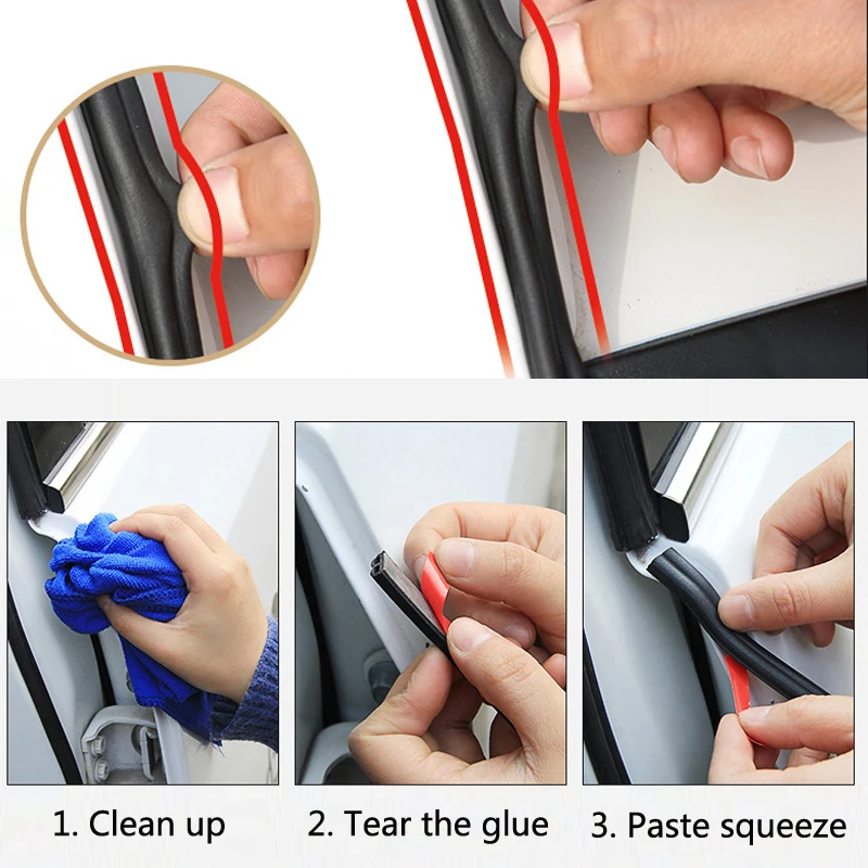 Car Door Seal Strips Sticker B Shape Weatherstrip Rubber Seals Sound Insulation Sealing Strip Automobiles Interior Accessories