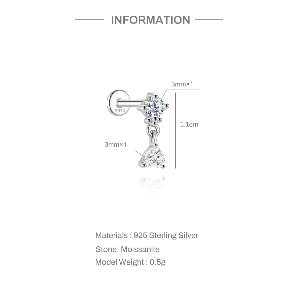AIDE Moissanite 925 Sterling Silver Geometric Tassel for Women Flat Back Piercing Earring Stud Helix Flower Pendant Fine Jewelry view 5