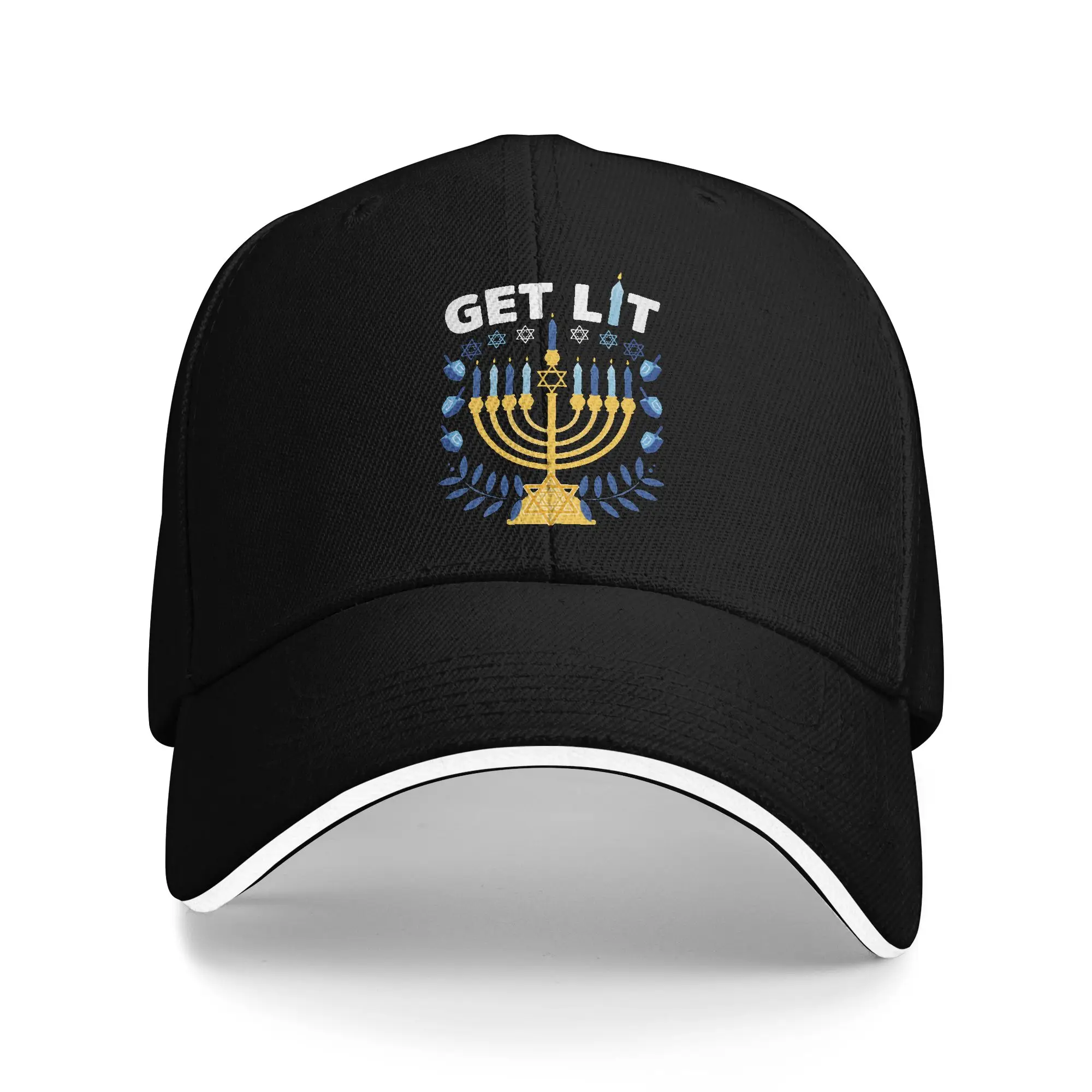 Get Lit Hanukkah Baseball Cap Vintage  Sandwich Caps Unisex Style Adjustable Sun Hat Travel Gift