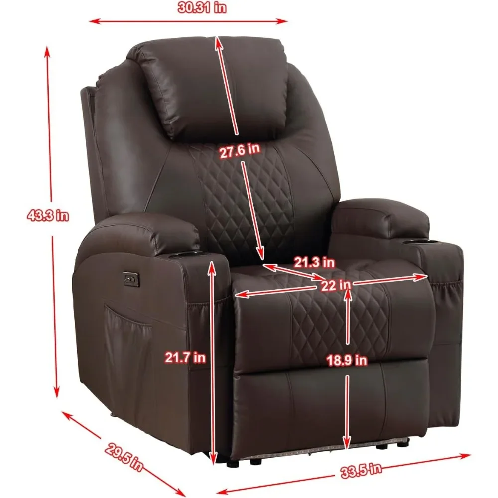 Power Recliner Chair, Home Theater Seating with LED Ambient Lighting, PU Leather Lazy Sofa Heat Massage Chair free shipping