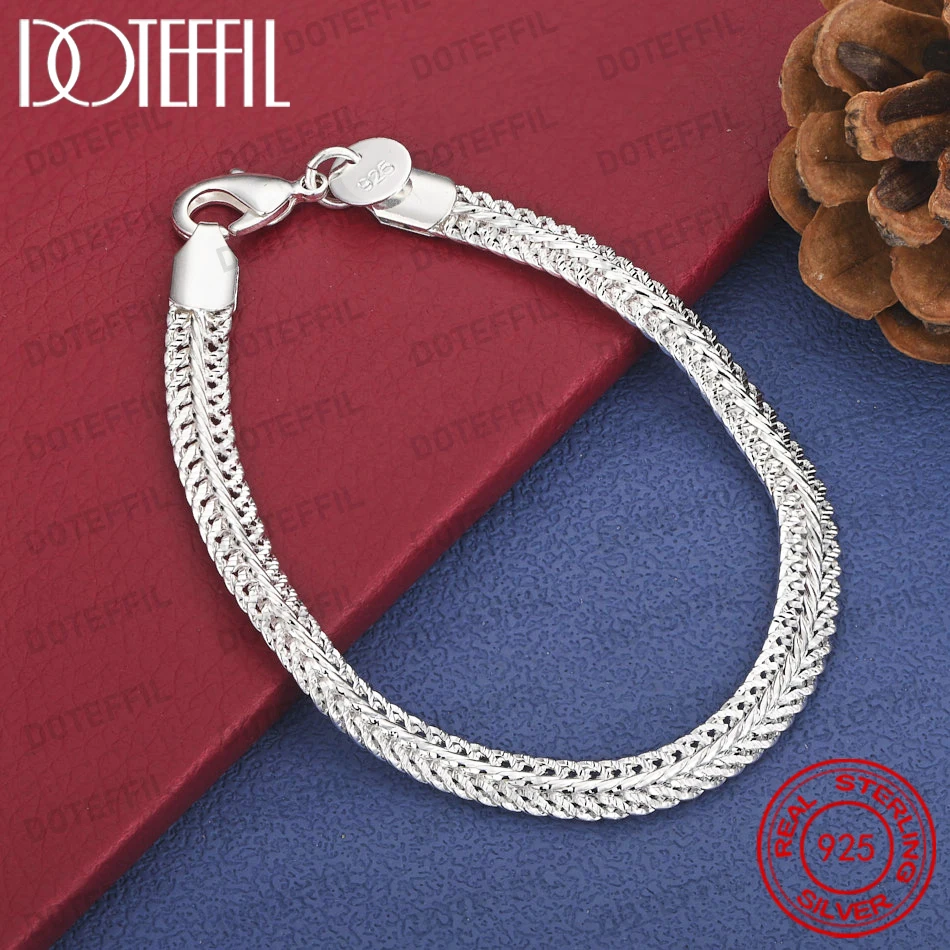 925 Sterling Silber 8 Zoll 6MM Einfaches Flachketten-Armband für Männer und Frauen Mode Hochzeit Party Schmuck