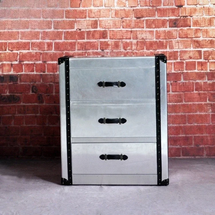 Armário de rebite de couro de alumínio, móveis de estilo industrial