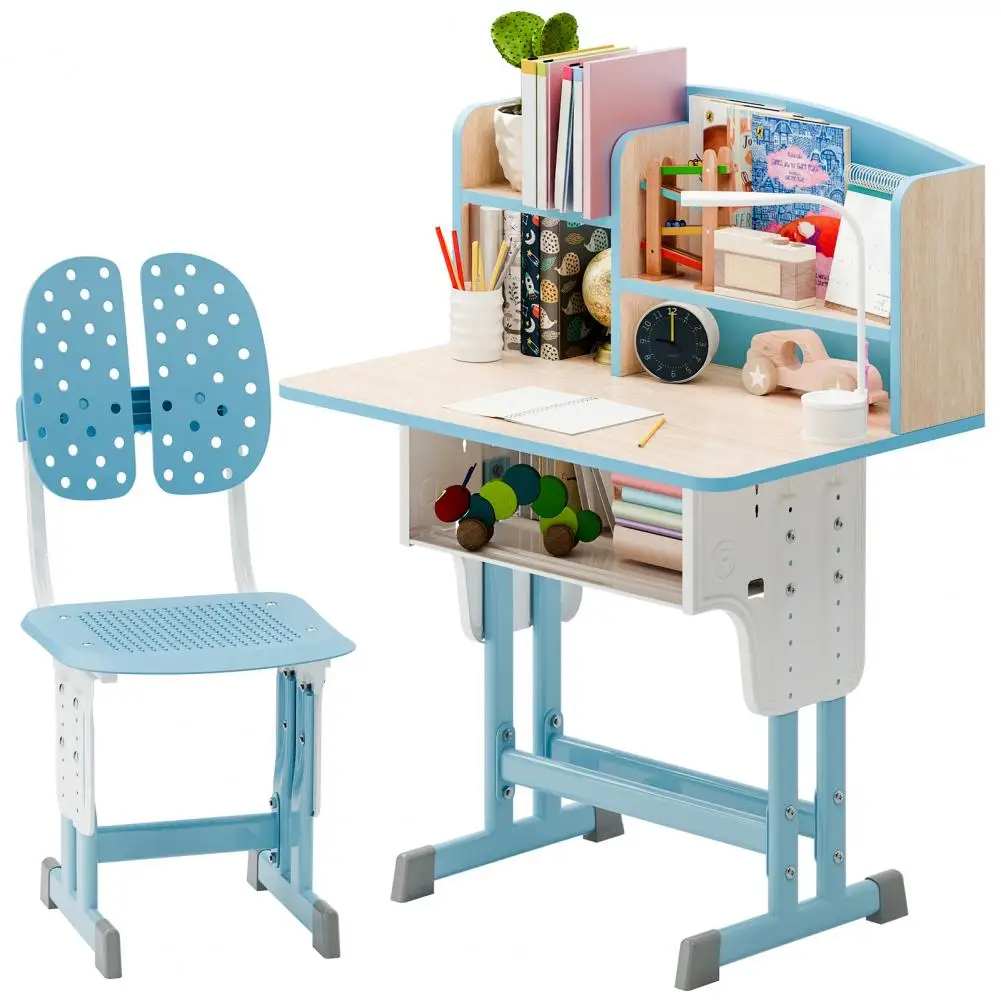 

Kids Study Table And Chair Set Wooden Craft Table With Storage Shelves Backpack Hook Cup Holder Kids Desk Table With Chairs Room