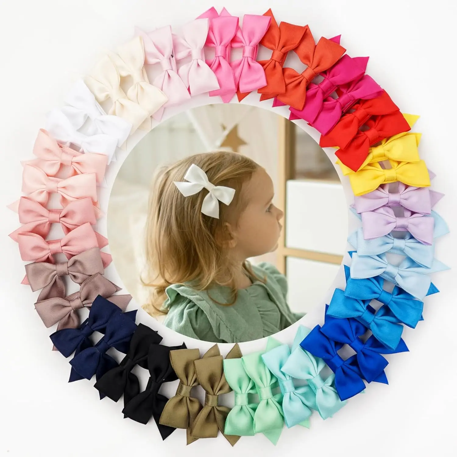 12PCS Baby Girls Tail Hair Bows Clips 3 Inch Hair Bows Fully Ribbon Wrapped Clips for Infant and Baby Girls in Pairs