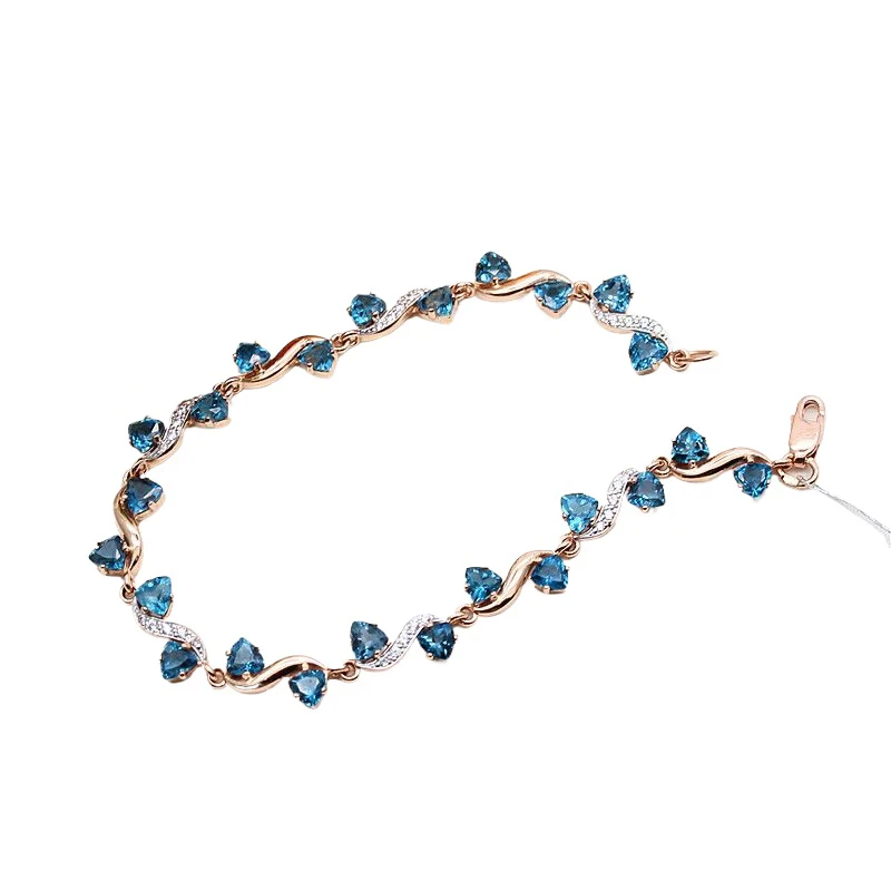 585 Purple Gold inlay Diamond Triangle Blue Gem Bracelets for women Fashion Plated 14K Rose Gold winding bangles Wedding Jewelry view 6